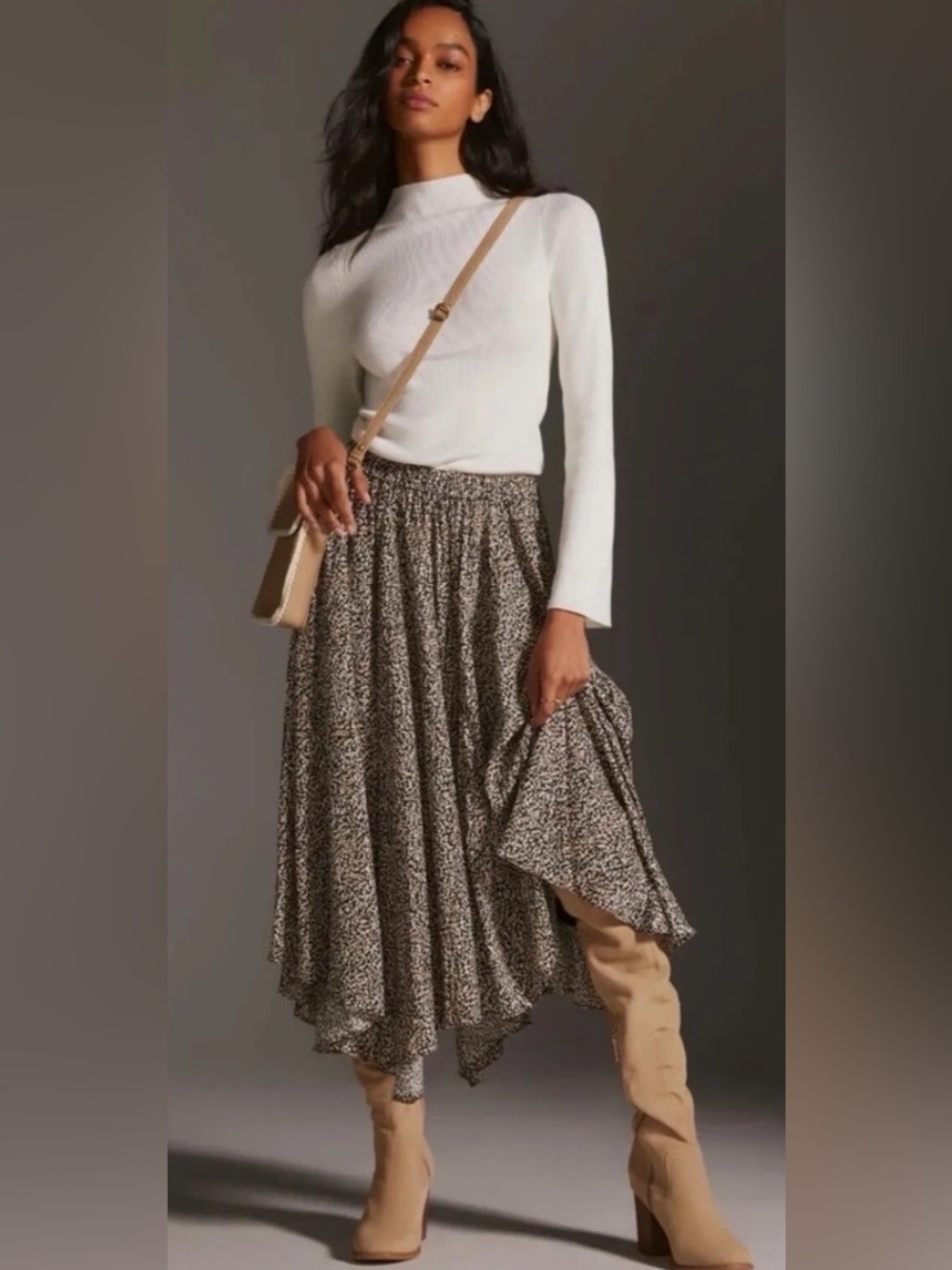 ANTHROPOLOGIE | Sleek A-Line Skirt in Black Floral Motif, Size XL